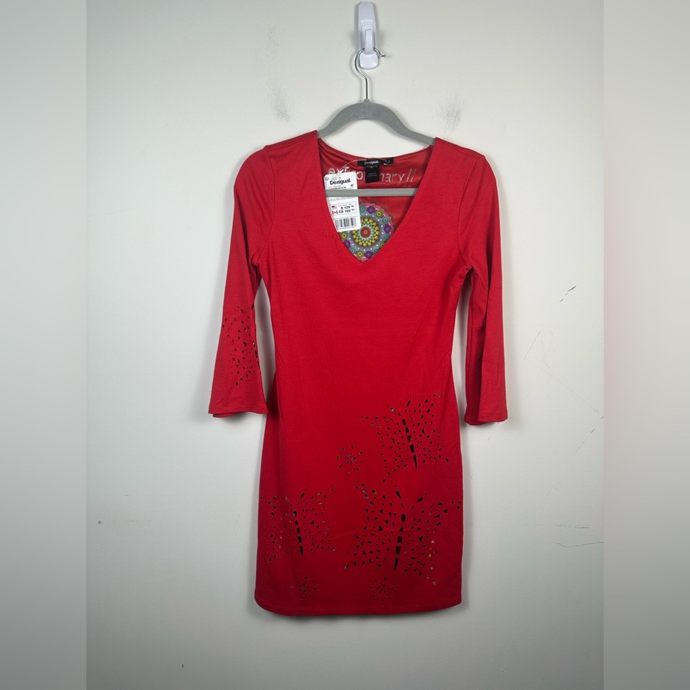 NWT Desigual Dominique Laser Cut Midi Shift Dress Sz Small Flared Sleeve